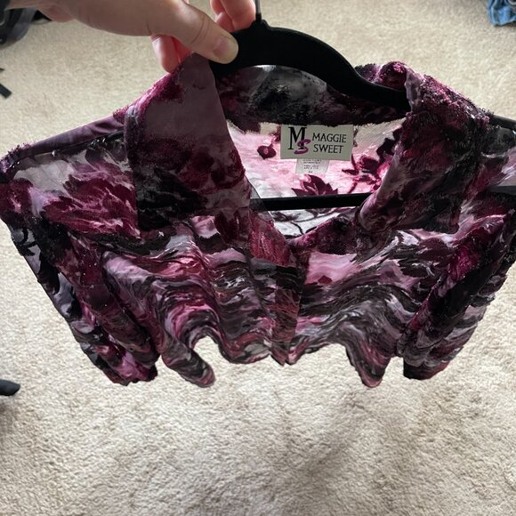 Vintage Maggie Sweet Whimsigoth Velvet Burnout Sheer ButtonUp Fairy Shiny Top 2X - Picture 10 of 13